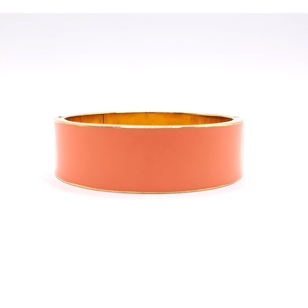 J.Crew Peach Enamel Wide Bangle Bracelet Gold Tone Hinged Cuff Chic